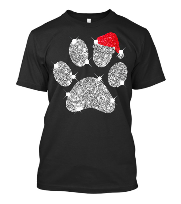 Merry Christmas Paw Santa Hat Sparkle T-Shirt