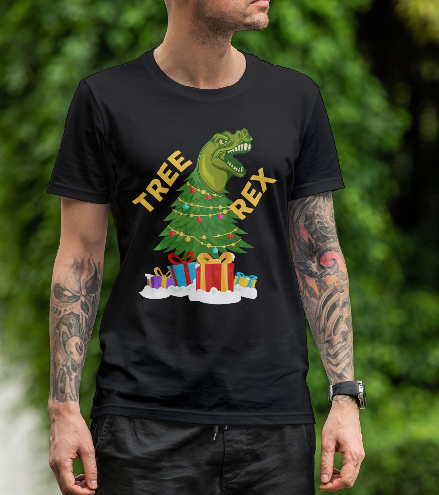 Tree Rex Christmas Dinosaur With Presents And Decorations T-Shirt