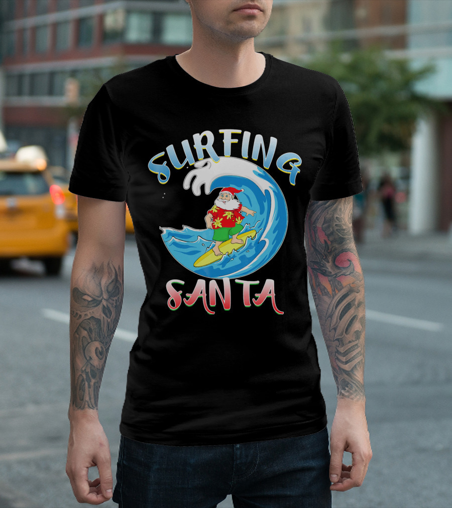 Surfing Summer Santa Christmas Wave T-Shirt