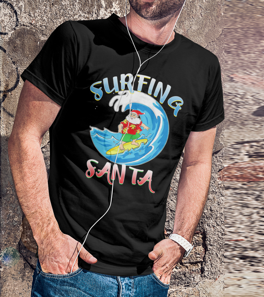 Surfing Summer Santa Christmas Wave T-Shirt