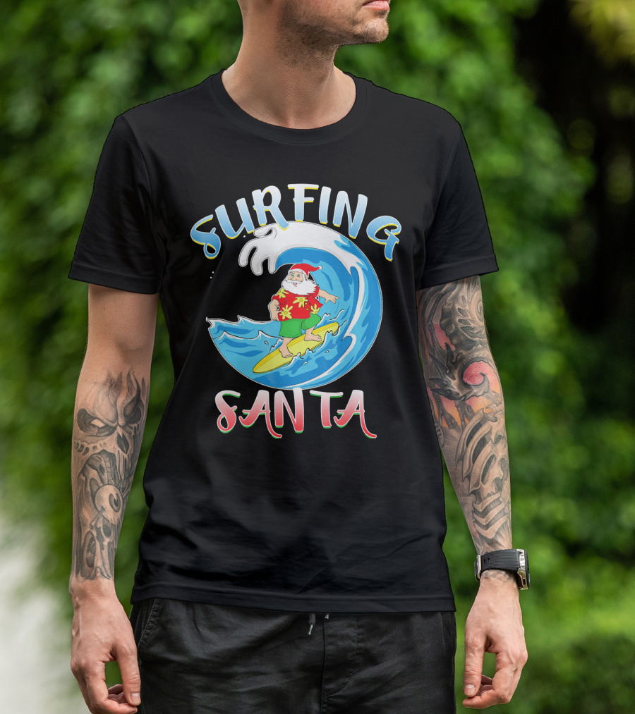 Surfing Summer Santa Christmas Wave T-Shirt