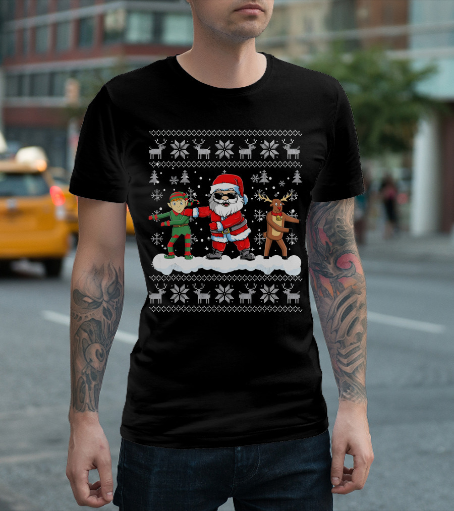 Santa Floss ChristmasSanta Elf Reindeer Dance Snowflakes T-Shirt