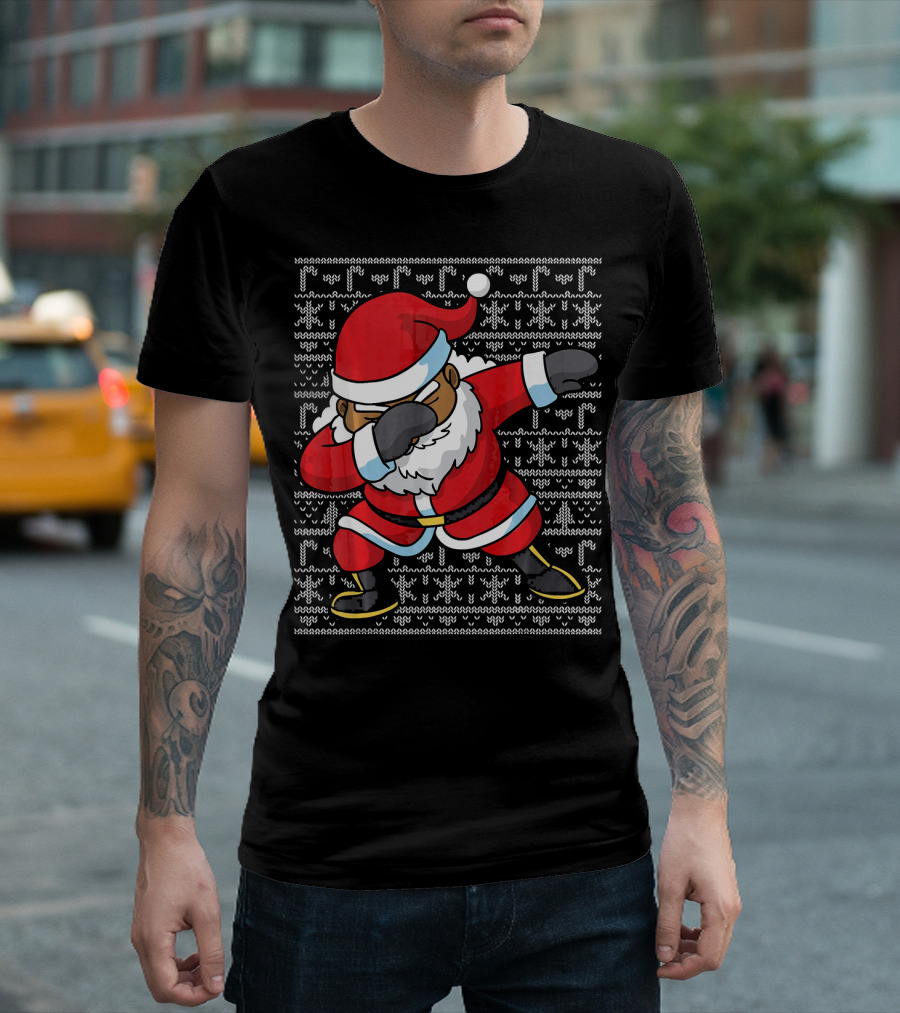 Dabbing Black Santa Ugly Christmas T-Shirt
