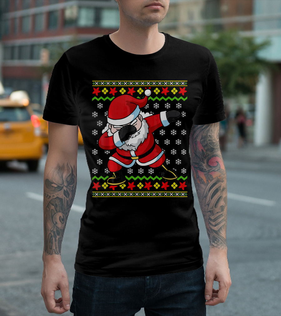 Dabbing Santa Claus Ugly Christmas Dab Snowflakes Festive T-Shirt