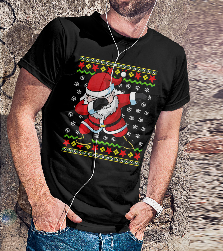 Dabbing Santa Claus Ugly Christmas Dab Snowflakes Festive T-Shirt