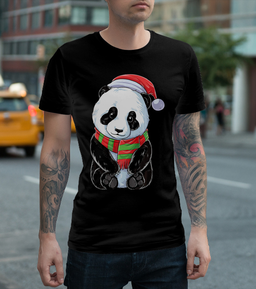 Santa Hat Panda Christmas T-Shirt