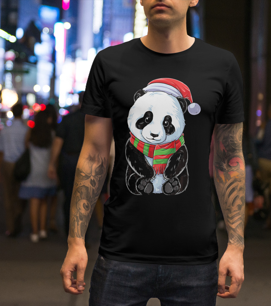 Santa Hat Panda Christmas T-Shirt