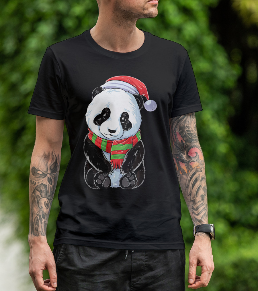 Santa Hat Panda Christmas T-Shirt