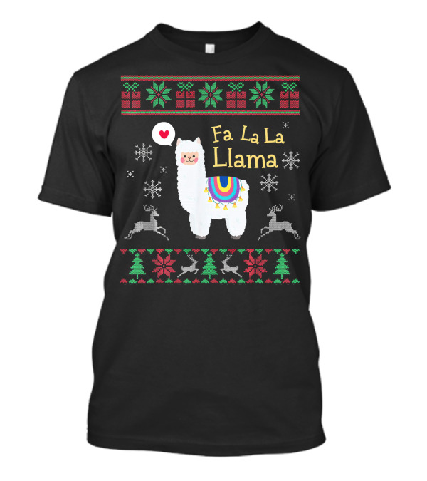 Fa La La Llama Ugly Christmas Snowflakes Reindeer Festive T-Shirt