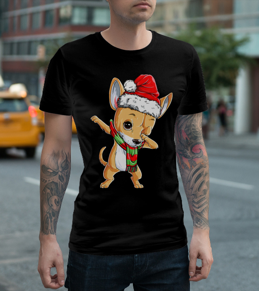 Chihuahua Santa Dabbing Christmas Scarf T-Shirt