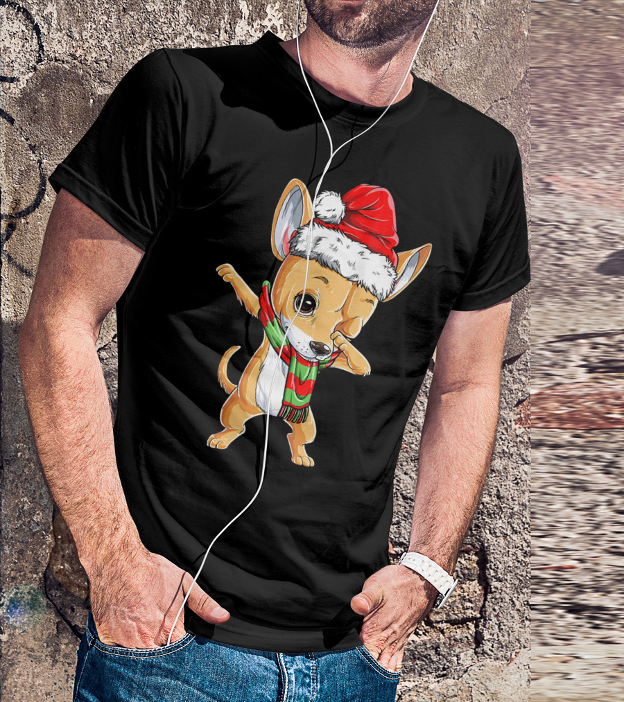 Chihuahua Santa Dabbing Christmas Scarf T-Shirt