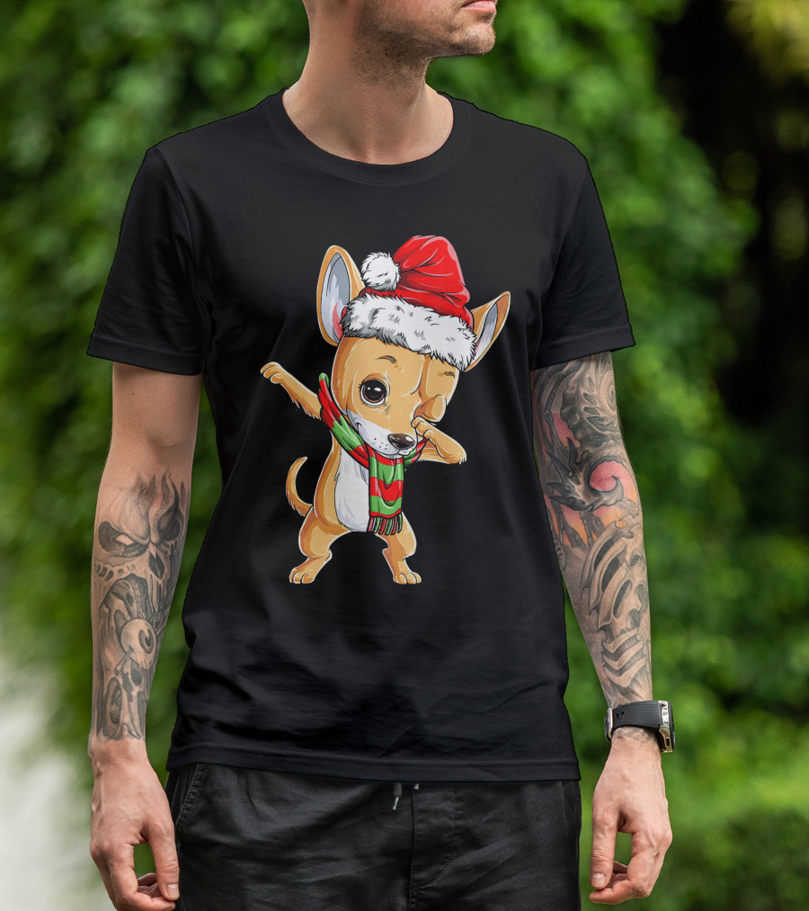 Chihuahua Santa Dabbing Christmas Scarf T-Shirt
