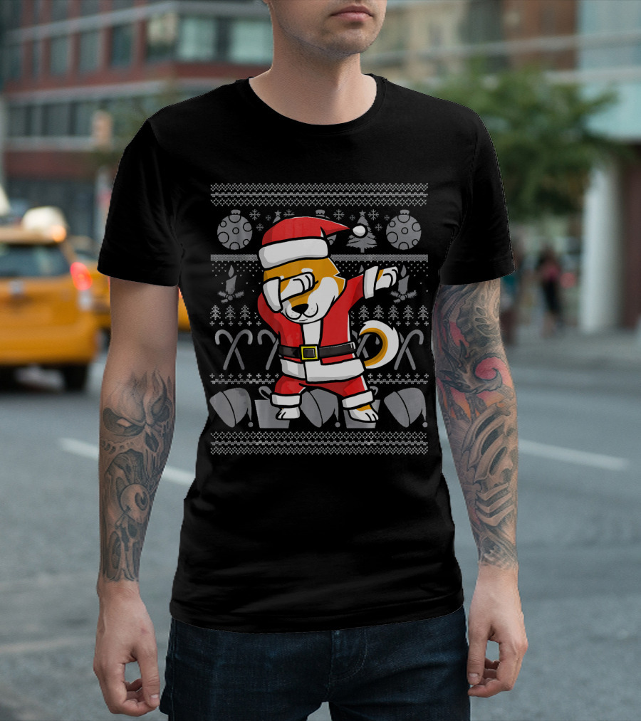 Santa Claus Dabbing Shiba Inu Dog Christmas T-Shirt
