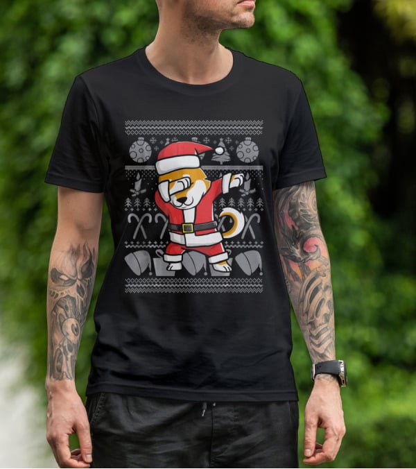 Santa Claus Dabbing Shiba Inu Dog Christmas T-Shirt