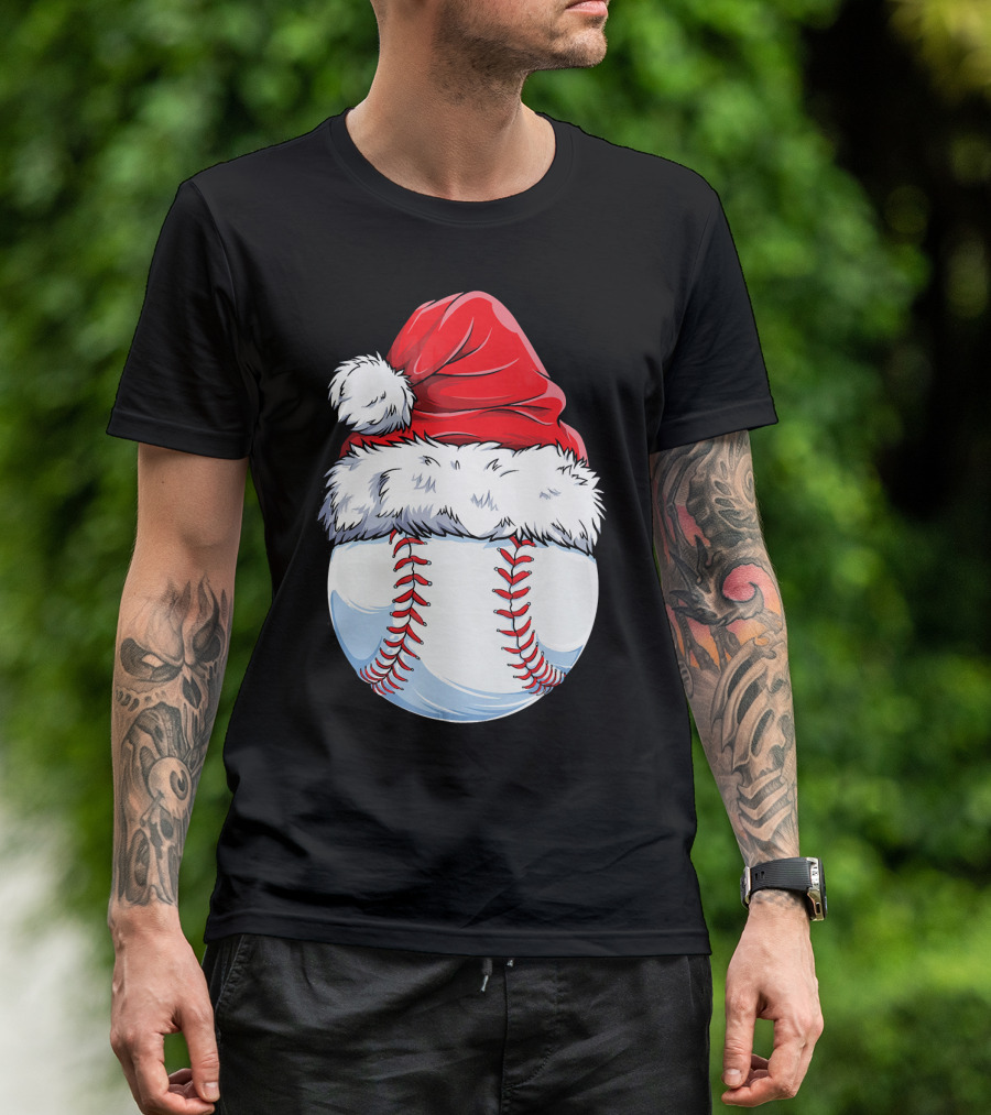 Baseball Santa Christmas Hat T-Shirt