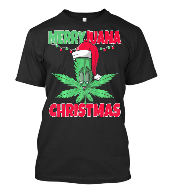 Merryjuana Christmas Funny Santa Hat Marijuana Leaf T-Shirt