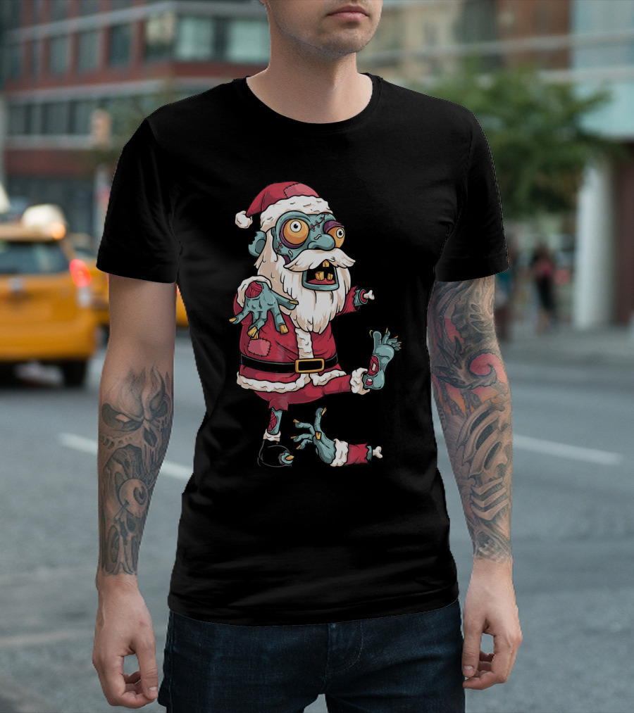 Zombie Christmas Santa Claus Funny Carto Character in Santa Suit T-Shirt