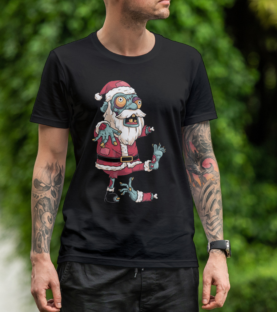 Zombie Christmas Santa Claus Funny Carto Character In Santa Suit T-Shirt