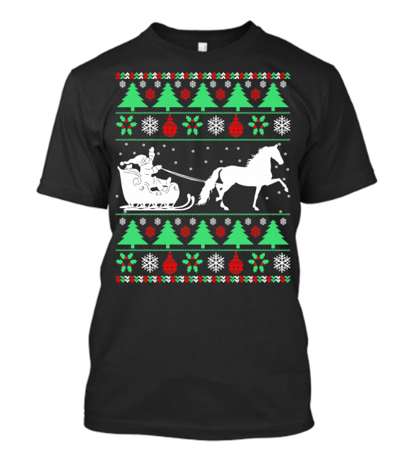 Santa Sleigh Morgan Horse Ugly Christmas T-Shirt
