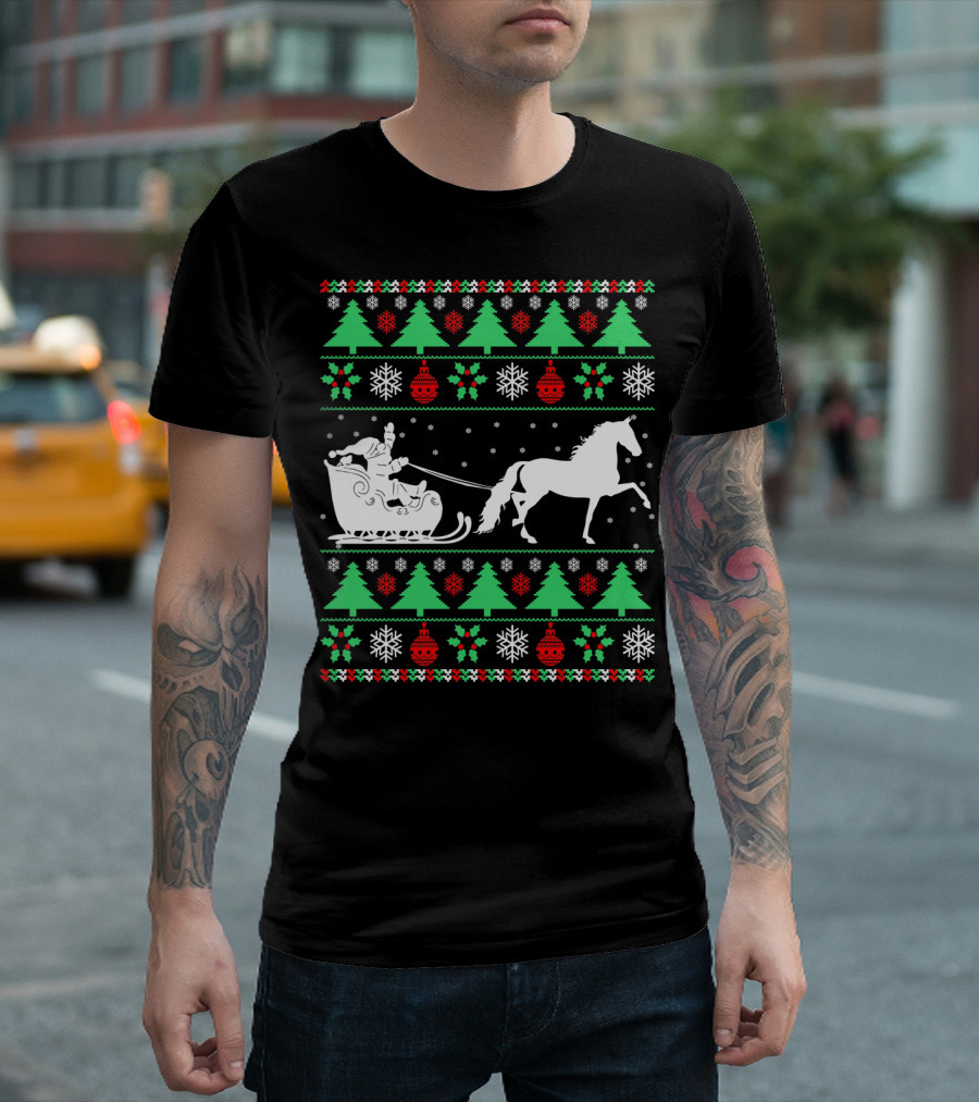 Santa Sleigh Morgan Horse Ugly Christmas T-Shirt