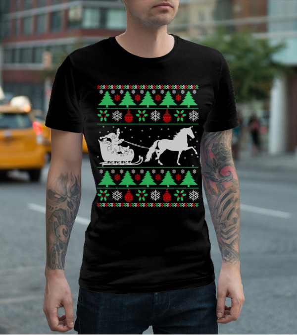 Santa Sleigh Morgan Horse Ugly Christmas T-Shirt