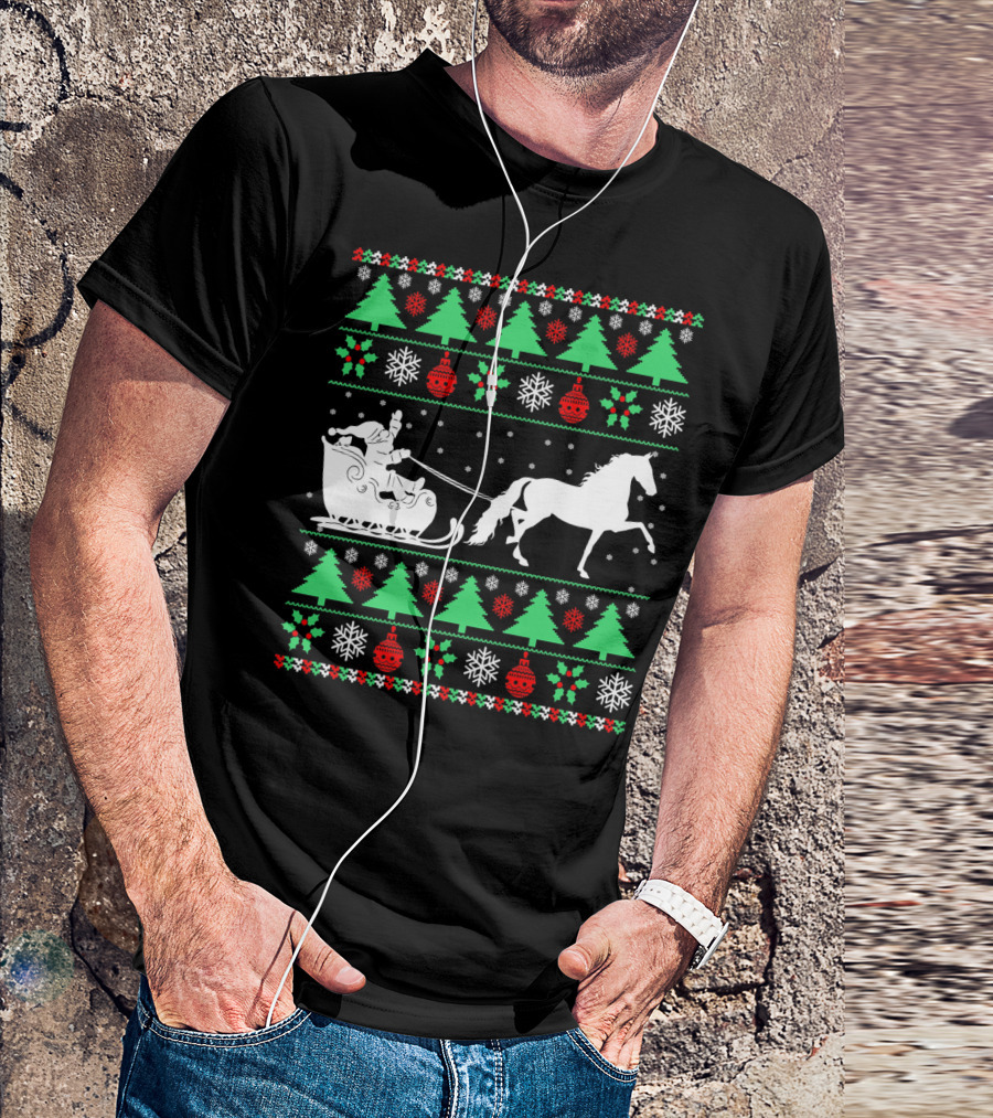 Santa Sleigh Morgan Horse Ugly Christmas T-Shirt