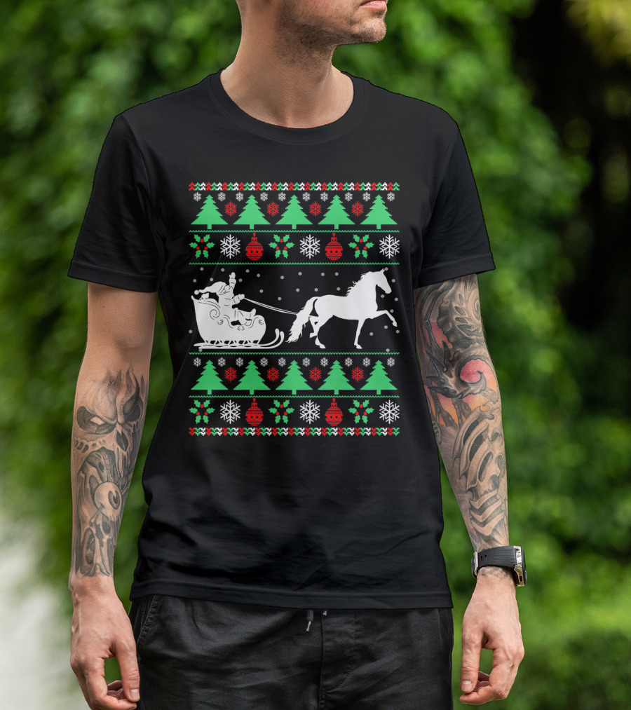 Santa Sleigh Morgan Horse Ugly Christmas T-Shirt