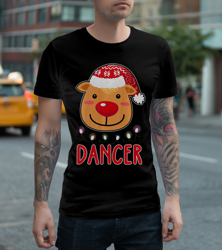 Dancer Reindeer Christmas Lights Santa Hat T-Shirt