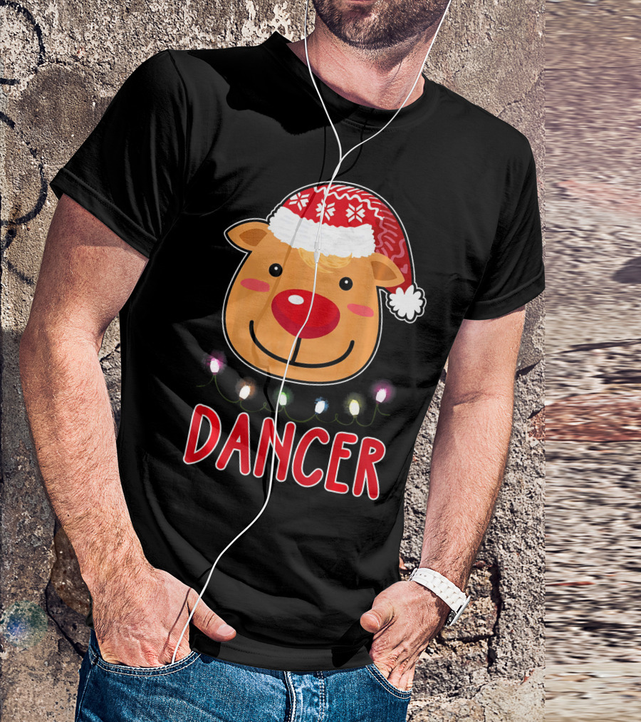 Dancer Reindeer Christmas Lights Santa Hat T-Shirt
