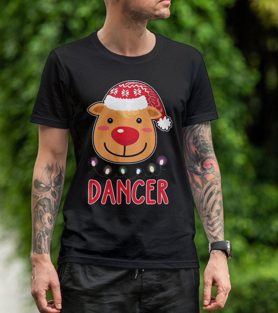 Dancer Reindeer Christmas Lights Santa Hat T-Shirt