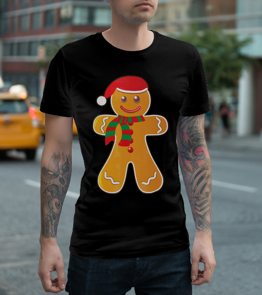 Santa Gingerbread Cookie With Christmas Hat And Scarf T-Shirt