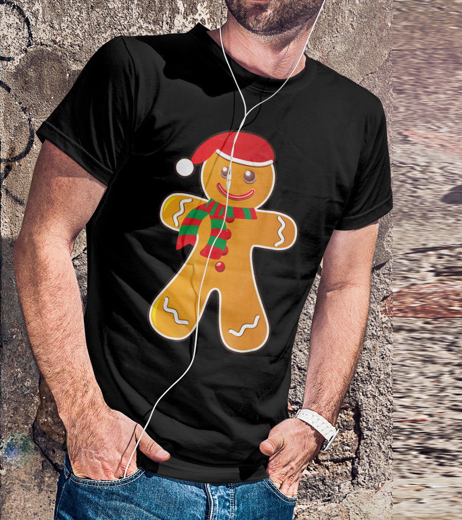 Santa Gingerbread Cookie With Christmas Hat And Scarf T-Shirt