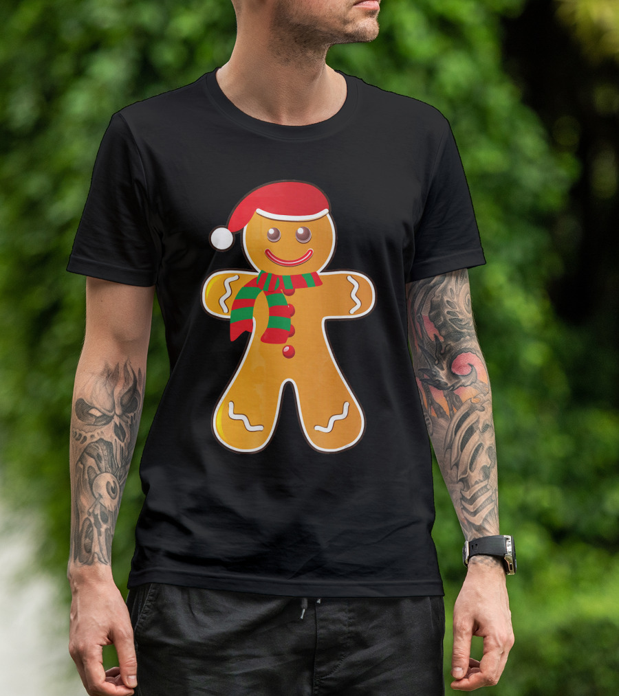 Santa Gingerbread Cookie With Christmas Hat And Scarf T-Shirt