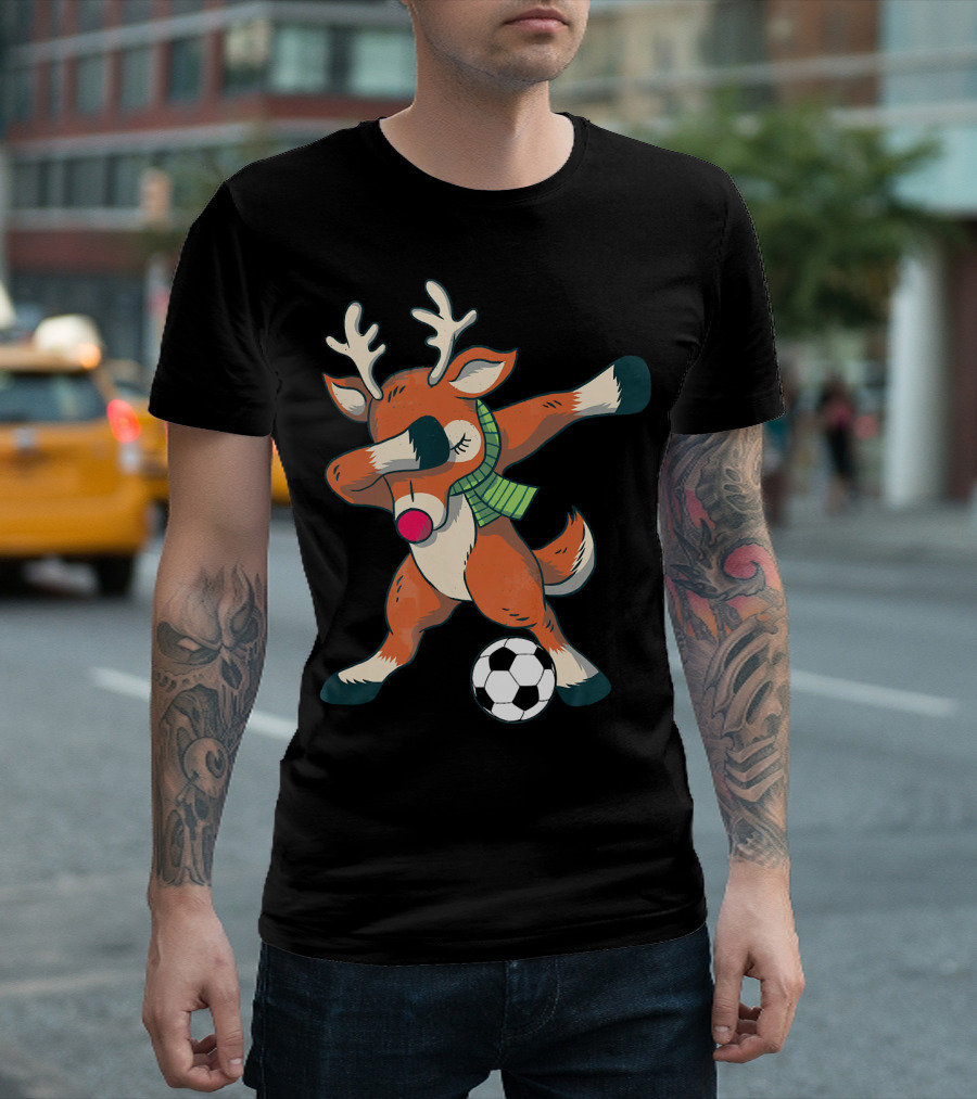 Dabbing Reindeer Soccer Christmas Fun T-Shirt