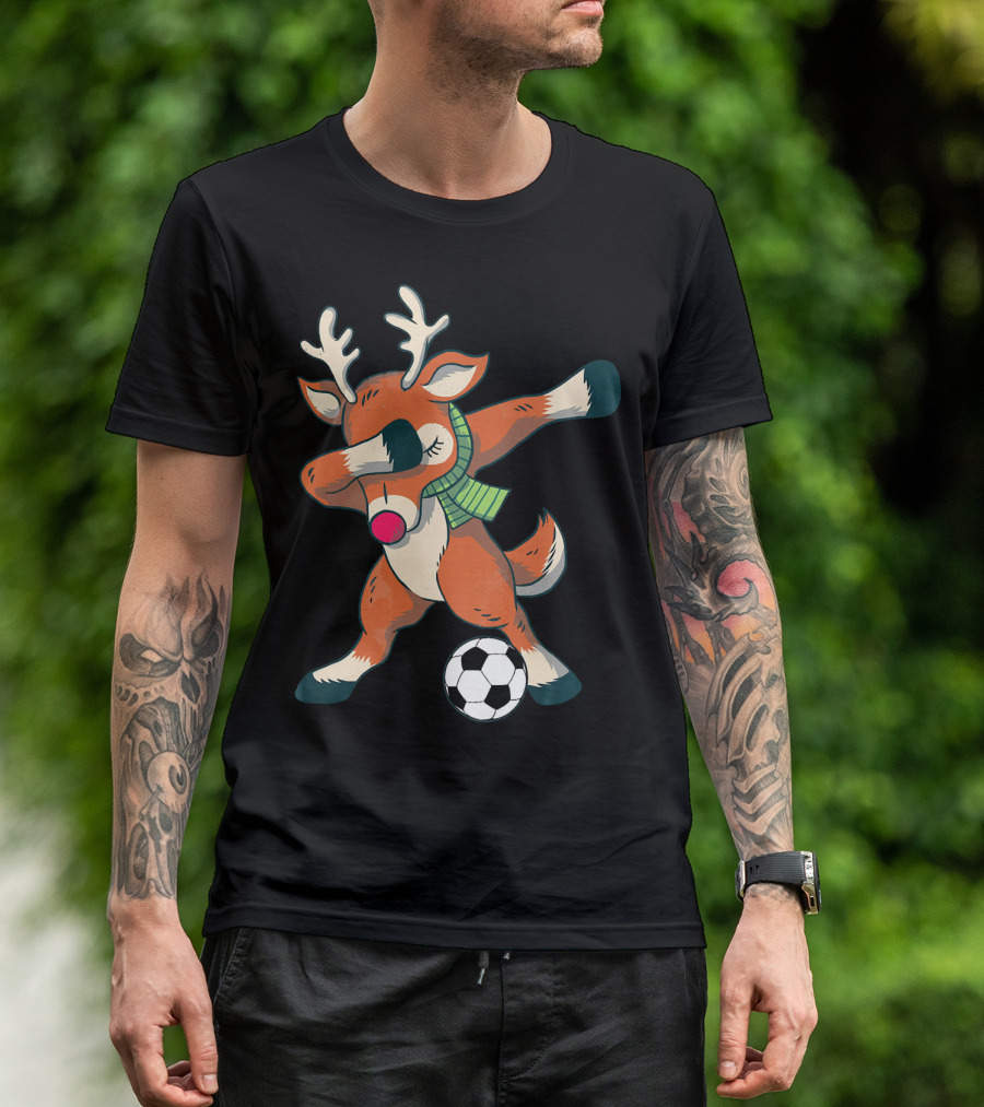 Dabbing Reindeer Soccer Christmas Fun T-Shirt