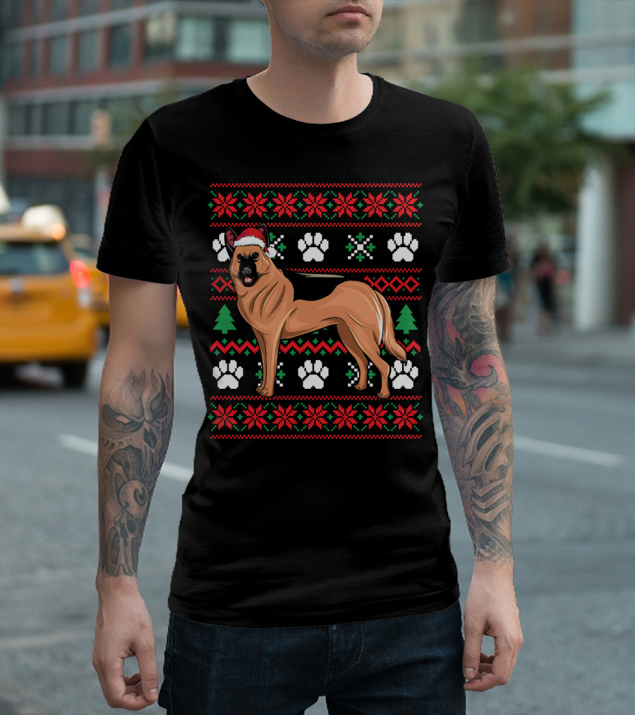 Australian Cattle Dog Christmas Santa Hat Festive Paws And Snowflakes T-Shirt