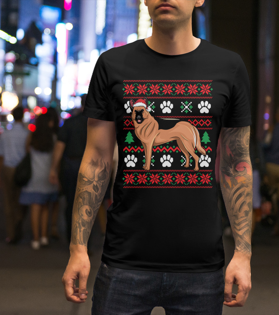 Australian Cattle Dog Christmas Santa Hat Festive Paws And Snowflakes T-Shirt