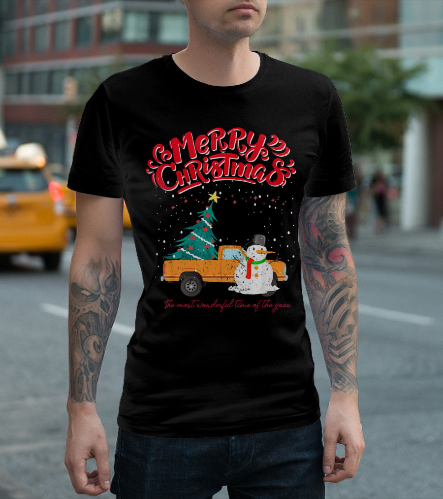 Merry Christmas Santa Truck Family The Most Wonderful Time Of The Year T-Shirt