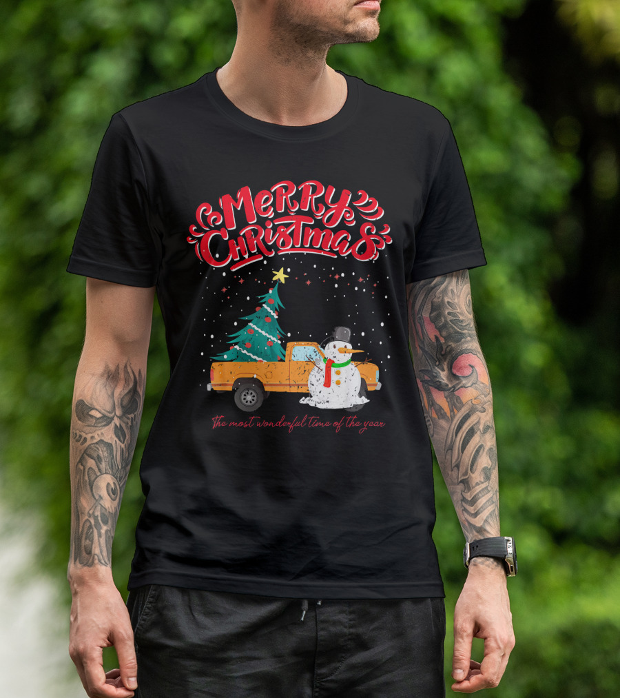 Merry Christmas Santa Truck Family The Most Wonderful Time Of The Year T-Shirt