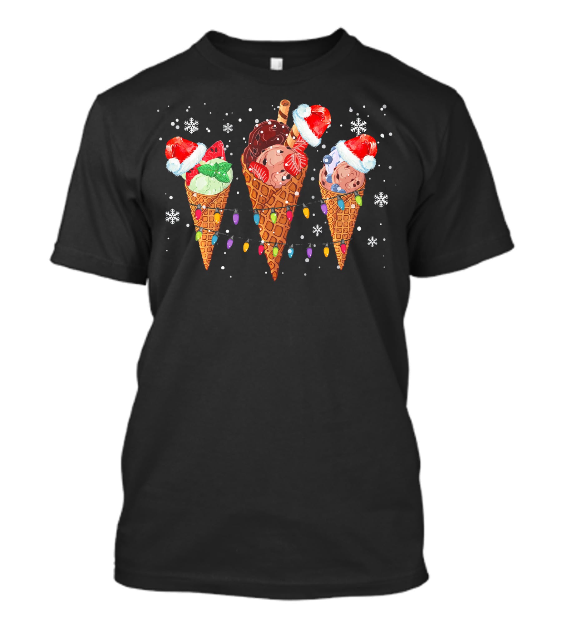 Ice Cream Cones Santa Hats Christmas Lights Snowflakes T-Shirt