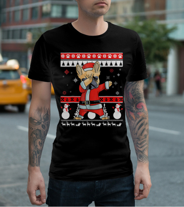 French Bulldog Christmas Frenchie Santa Dabbing Ugly T-Shirt