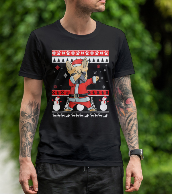 French Bulldog Christmas Frenchie Santa Dabbing Ugly T-Shirt
