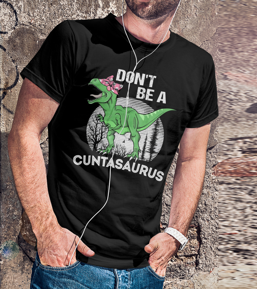 DON'T BE A CUNTASAURUS Dinosaur With Pink Bow In Moonlit Forest T-Shirt
