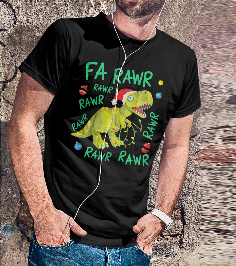 FA RAWR RAWR RAWR Tyrannosaurus Rex Santa Hat Christmas Ornaments T-Shirt