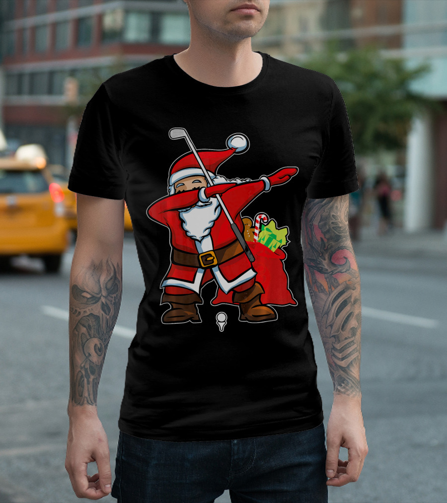 Christmas Dabbing Golf Santa with Gift Bag and Candy Cane T-Shirt