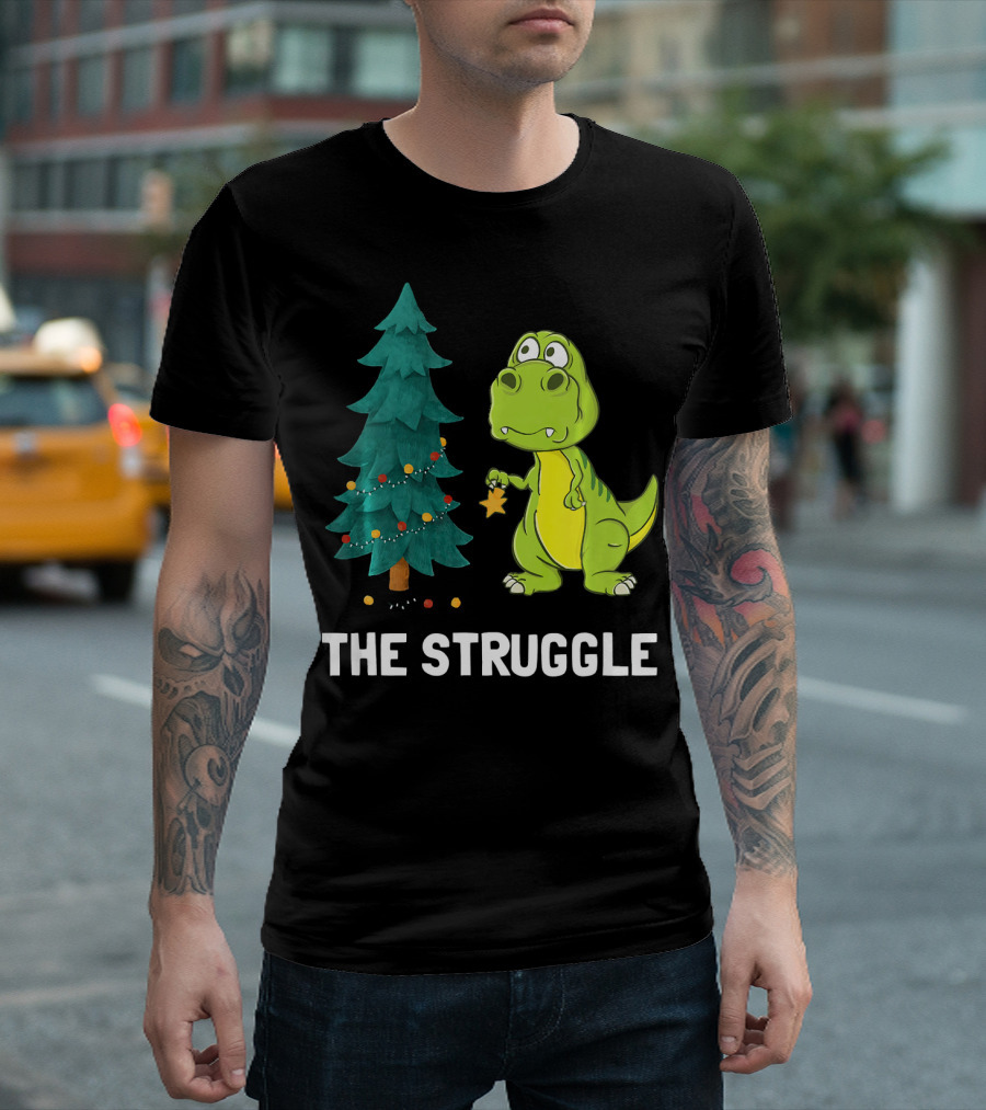 The Struggle T Rex Christmas Tree Ornament Dilemma T-Shirt