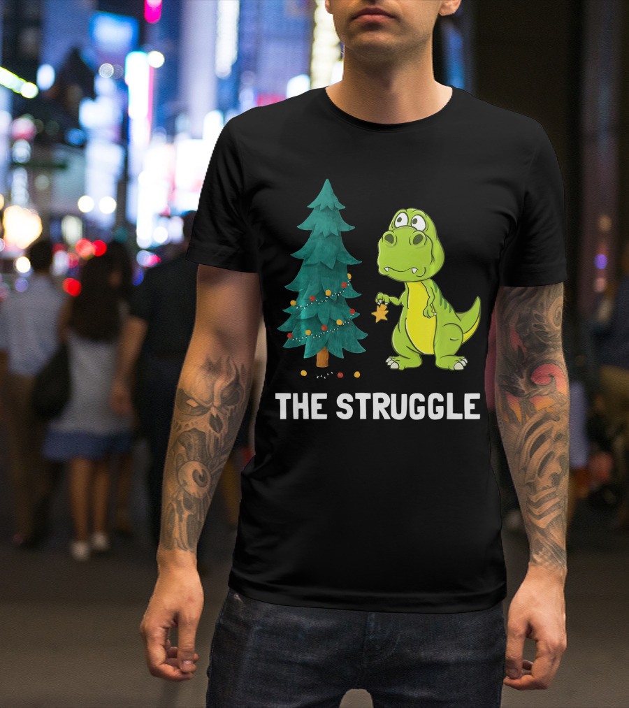 The Struggle T Rex Christmas Tree Ornament Dilemma T-Shirt