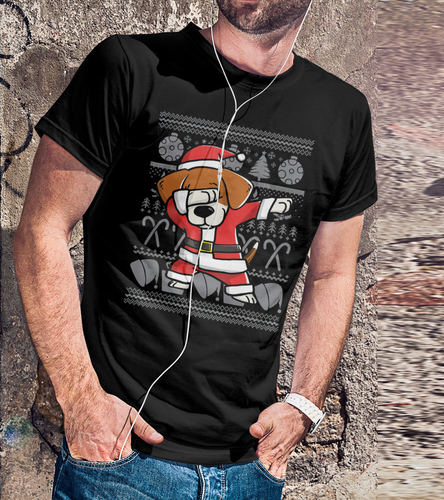 Dabbing Beagle Dog In Santa Claus Costume Christmas T-Shirt