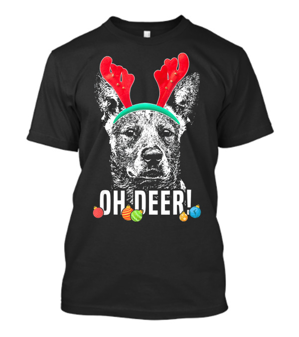 Oh Deer Funny Australian Cattle Dog Antlers Holiday T-Shirt