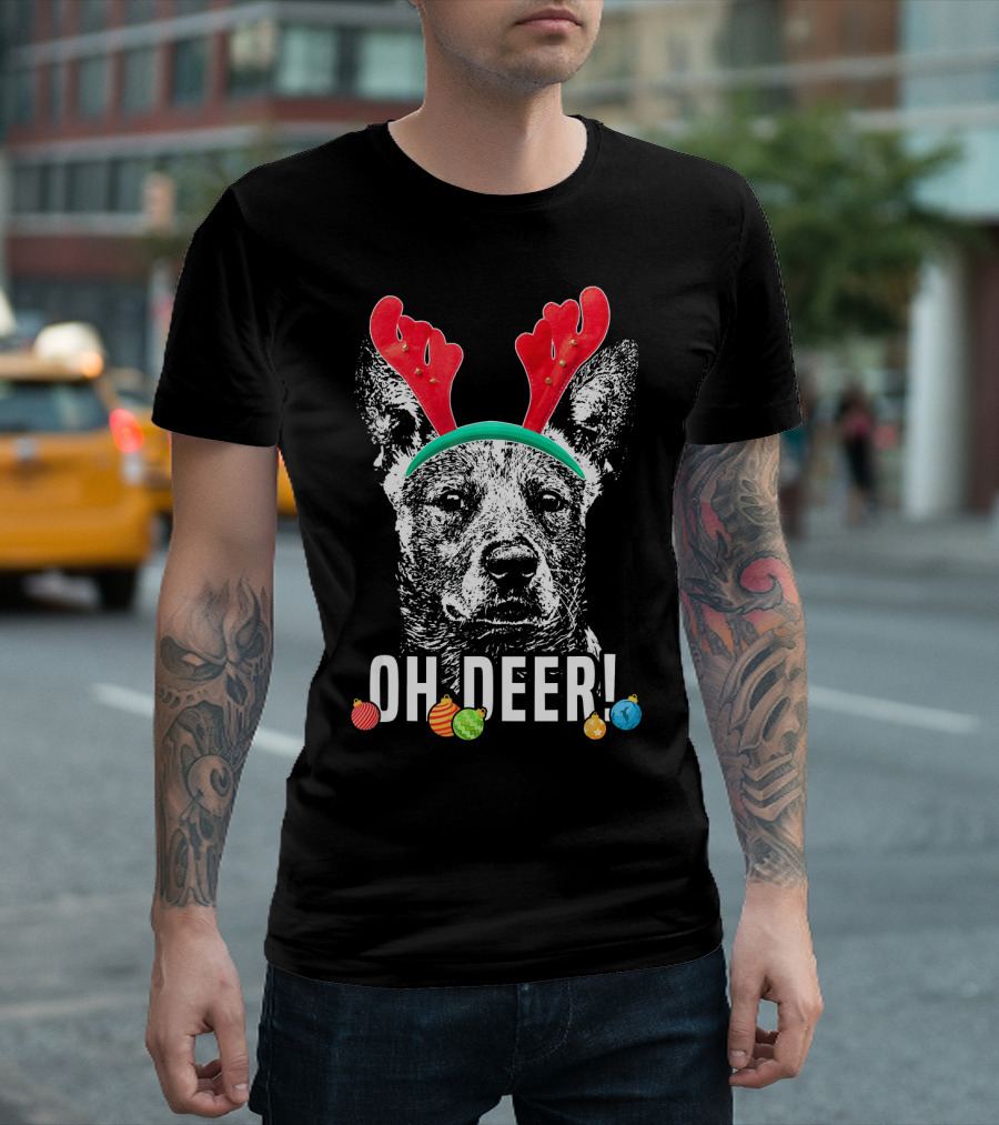 Oh Deer Funny Australian Cattle Dog Antlers Holiday T-Shirt
